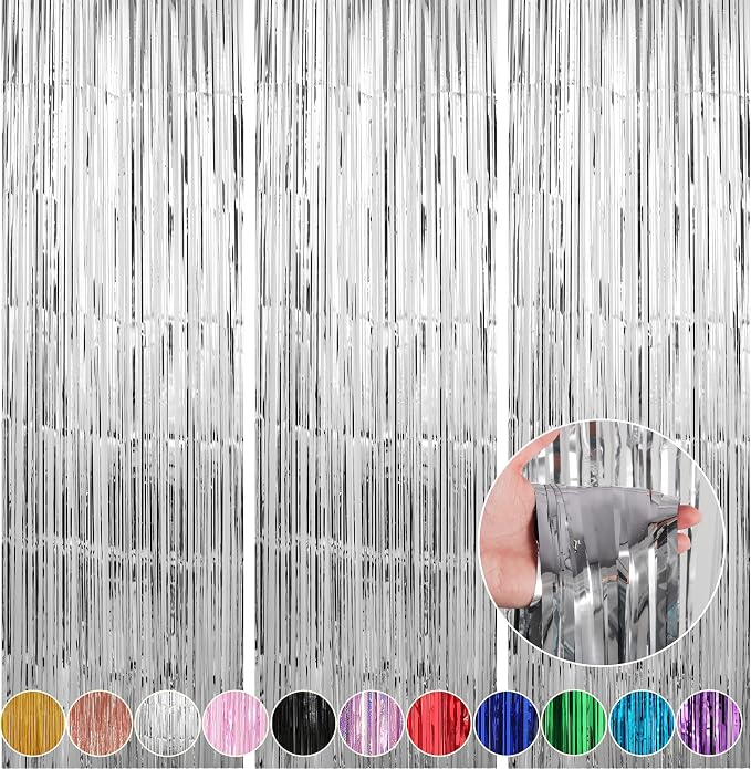 7 Pack 3.3 x 9.9 ft Silver Fringe Backdrop Streamers Party Decorations | Foil by Crosize