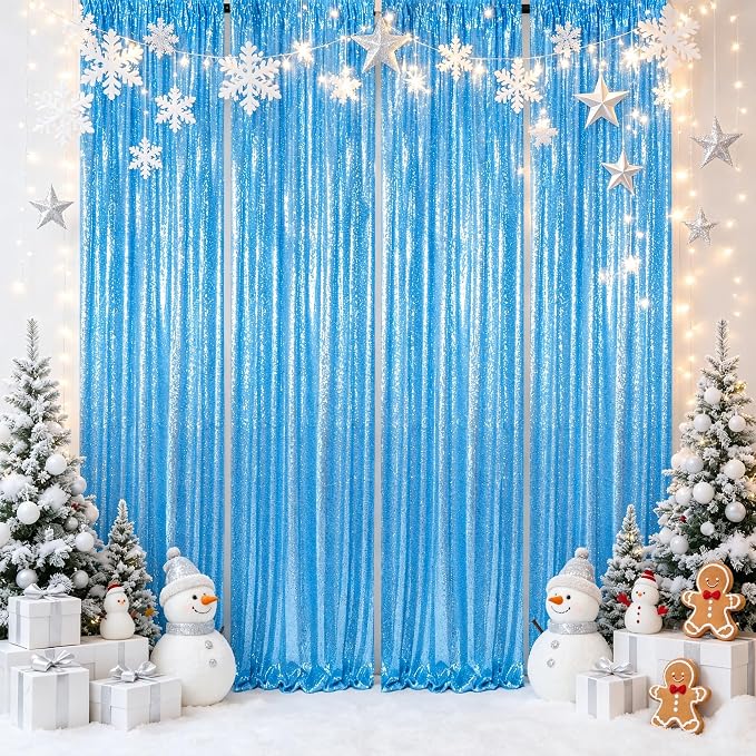 ShinyBeauty Sequin Curtains 4 Panels Baby Blue, 2x8ft Glitter Backdrop | - Image 2