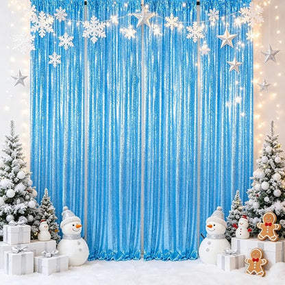 ShinyBeauty Sequin Curtains 4 Panels Baby Blue, 2x8ft Glitter Backdrop | - Image 2