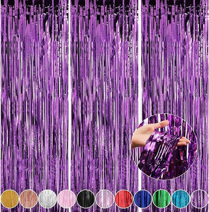 3 Pack 3.3 x 9.9 ft Purple Fringe Backdrop Streamers Party Decorations | Foil by Crosize