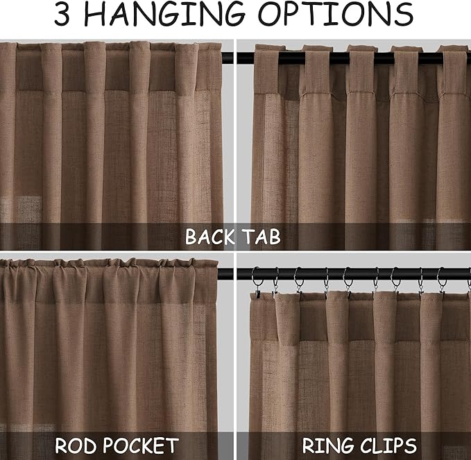 Caramel Brown Curtains 100 Inches Long 2 Panels Set Back Tab Linen Extra Long - Image 2