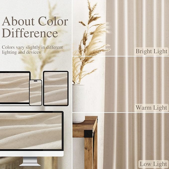 Cream Beige Linen Curtains 80 Inch Length - Image 3