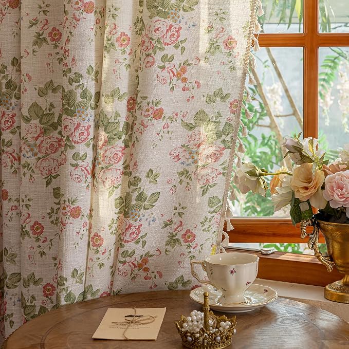 ENJOYBRIDAL Pink Floral Curtains 84 Inches Long Bedroom Semi Sheer Drapes Floor - Image 6