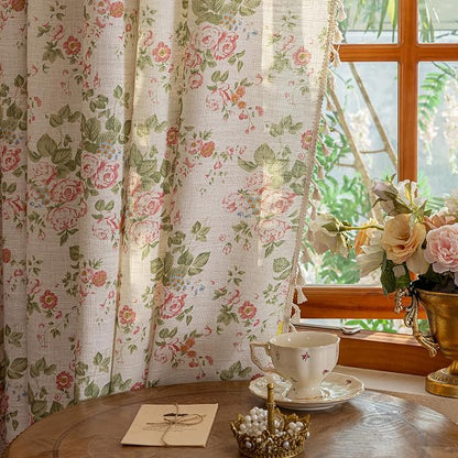 ENJOYBRIDAL Pink Floral Curtains 84 Inches Long Bedroom Semi Sheer Drapes Floor - Image 6