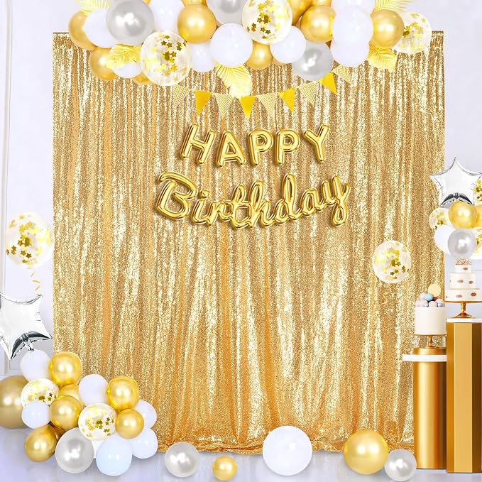 QueenDream Gold Sequin Backdrop Curtain Party Decorations: 10ft x 10ft | - Image 2