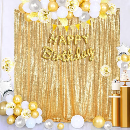 QueenDream Gold Sequin Backdrop Curtain Party Decorations: 10ft x 10ft | - Image 2