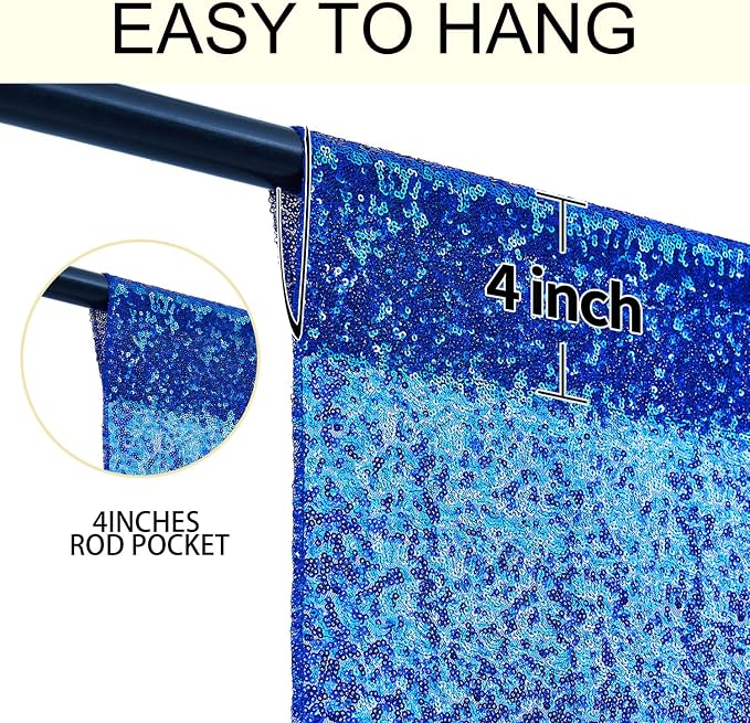 2×8FT-2PCS Royal Blue Sequin Backdrop Curtains Panels, Photography Backdrop - Image 5