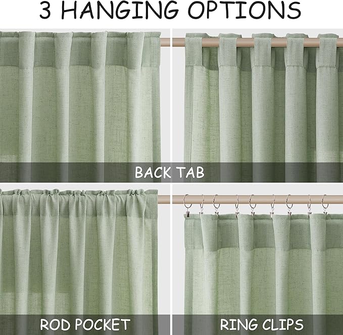 Mist Sage Linen Curtains 63 Inches Long 2 Panel Sets - Image 2