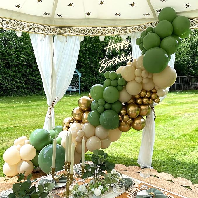 160Pcs Sage Green Gold Balloon Garland Arch Kit, Olive Green White Sand Gold - Image 7