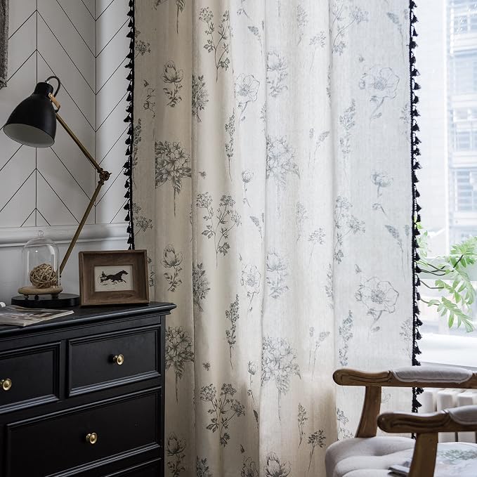 Sutuo Home Boho Curtain with Handmade Tassels, Rod Pocket Window Treatment - Image 3