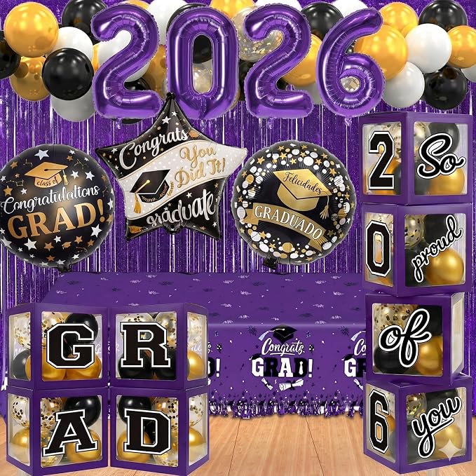 Black and Purple Graduation Decorations Class of 2026 by UJoyant