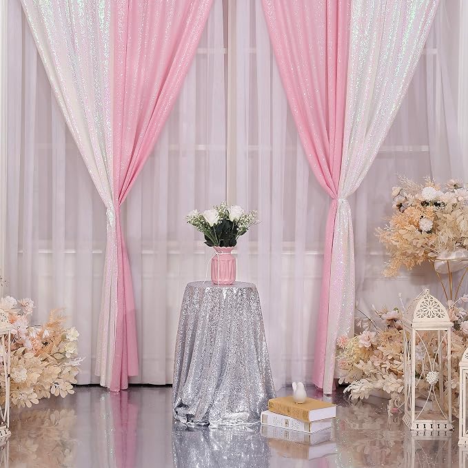 Poise3EHome Pink Sequin Backdrop Curtain, 2 Panels 2Ft x 8Ft Glitter - Image 3