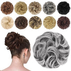 FESHFEN Messy Bun Hair Piece - Elastic Wavy Curly Hair Bun Scrunchies Extensions Synthetic Chignon Hairpieces for Women Girls, Black with White Tips 1.5 oz