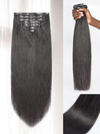 LUVME Yaki Straight Clip in Hair Extensions Real Human Hair For Women 100% Unprocessed Brazilian Virgin Hair clip ins Natural Black Hair Extensions 135g 9pcs 16 Inch