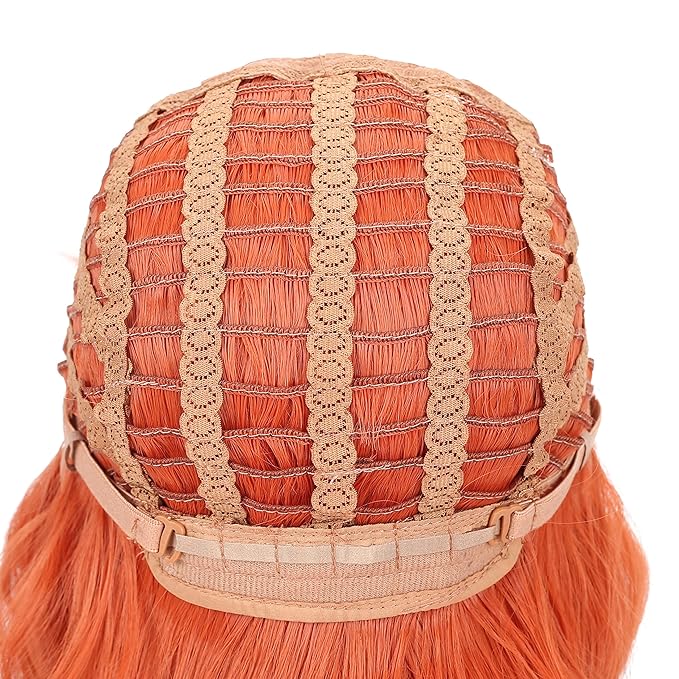 FAELBATY Short orange Wigs With Air Bangs Colorful wig Shoulder Length Women's Short Wig Curly Wavy Synthetic Cosplay Wig Orange Bob Wig for Girl Costume Wigs Orange Color 12"