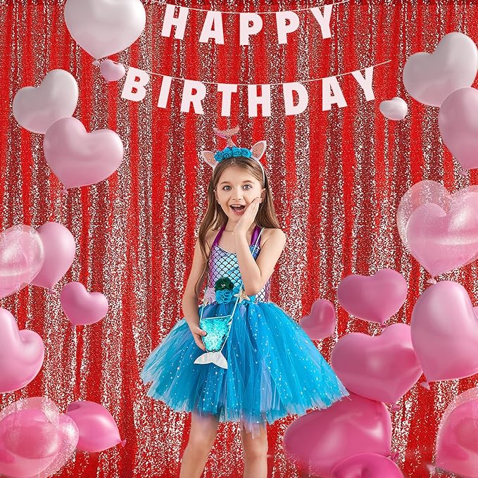 2×8FT-2PCS Red Sequin Backdrop Curtains Panels, Photography Backdrop Glitter - Image 7