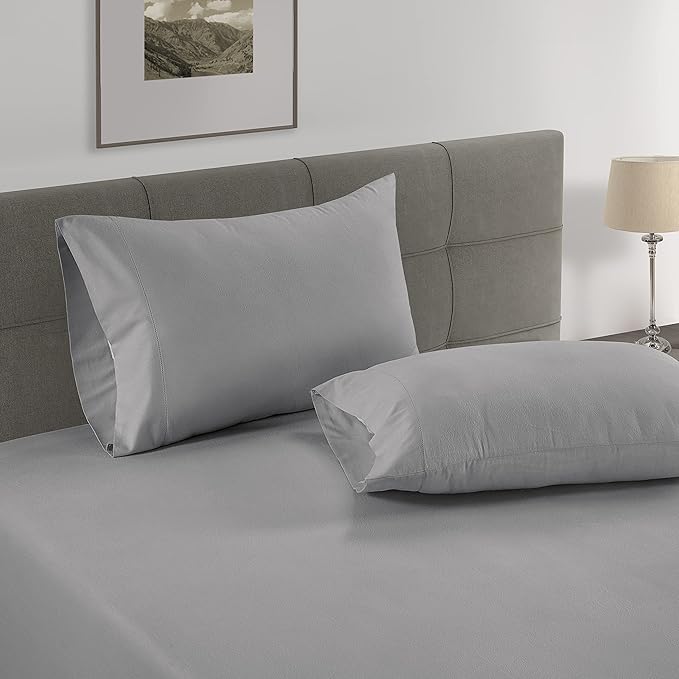 Lane Linen 100% Organic Cotton King Size Pillow Cases Set of 2 (20''x36'') Pillow Cases King Size Certified Organic Cotton Pillowcases King Pillow Cases Set of 2 Light Grey Pillow Cases Silver