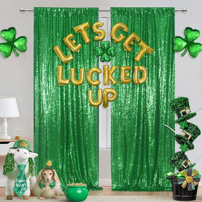 Poise3EHome Green Sequin Backdrop Curtain, 2 Panels 2FTx8FT Glitter Background - Image 3