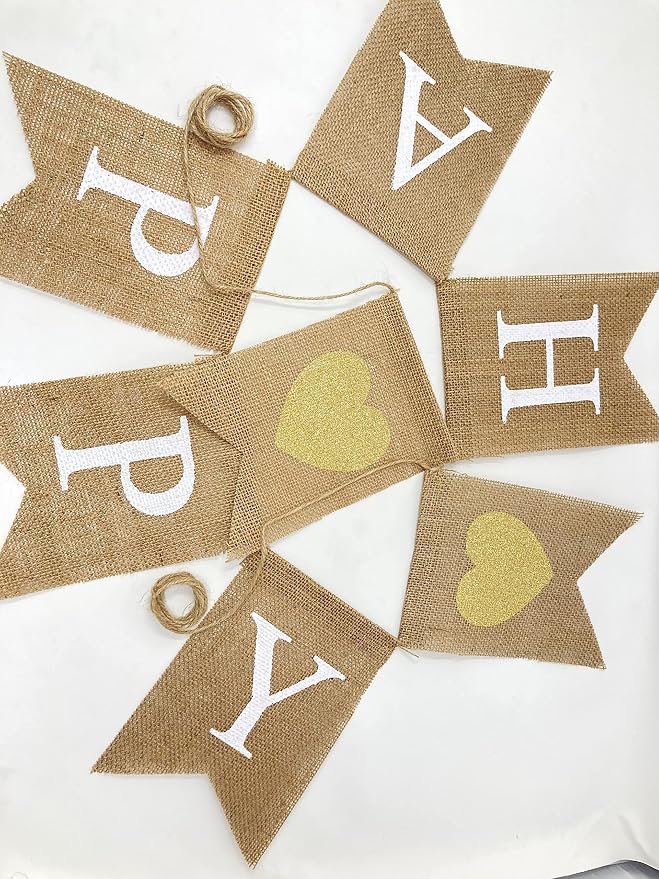 "Happy Anniversary" Burlap Banner – Rustic “Happy” and “Anniversary” across - Image 5