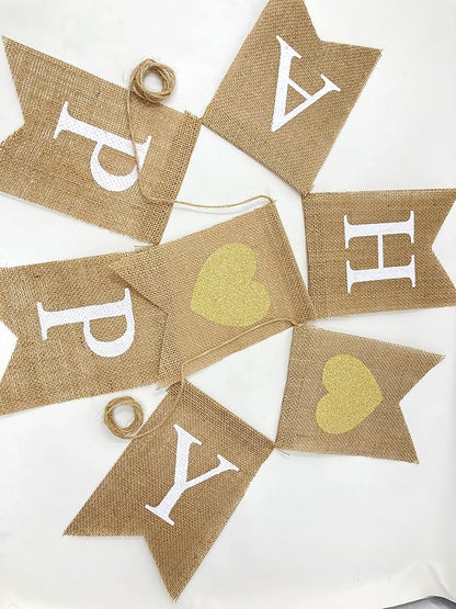 "Happy Anniversary" Burlap Banner – Rustic “Happy” and “Anniversary” across - Image 5