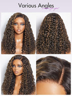 LUVME HAIR 18 Inch Highlight Brown Curly Lace Front Wig Human Hair Pre Cut Lace Glueless 5X5 Closure Wig Pre Plucked For Women 180 Density