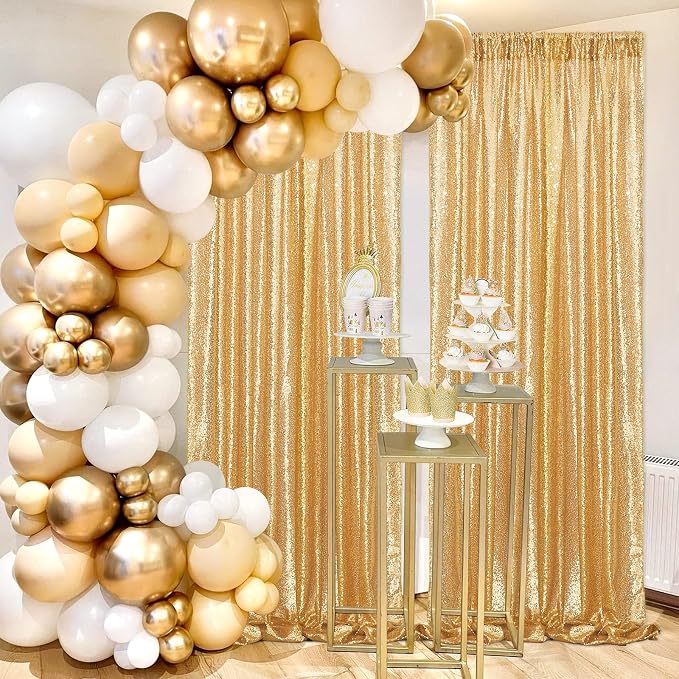 Gold Sequin Backdrop Curtains Party Photo Glitter Drapes 2 Pcs 2FTx8FT | - Image 8