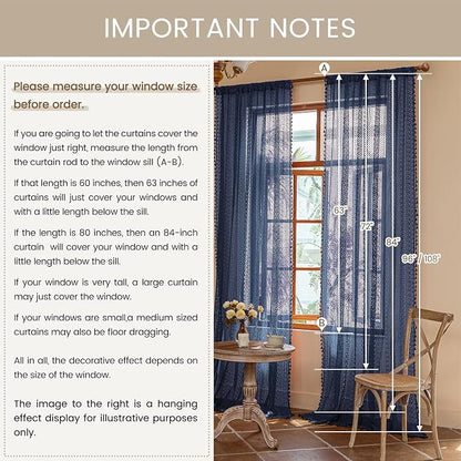 WAZZIO Boho Lace Curtains 84 Inches 2 Panel, Light Filtering Privacy Tassel & - Image 8