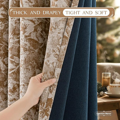 Beauoop Brown Floral Jacquard Blackout Curtains - Image 6