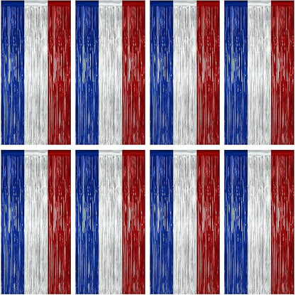 ZATAYE 8 Pack Blue Silver Red Foil Curtain Streamer Decorations | Blue Silver by ZATAYE
