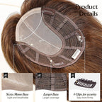 Large MONO Top Hair Toppers for Women Remy Human Hair 14 Inch 6"x7" Big Base Partial wig Cover Thinning Hair or Loss No Bangs Natural Wiglets(Dark Brown)