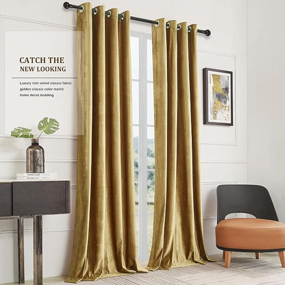 BULBUL Velvet Gold Curtains 108 inch Length- Living Room Blackout Thermal - Image 9