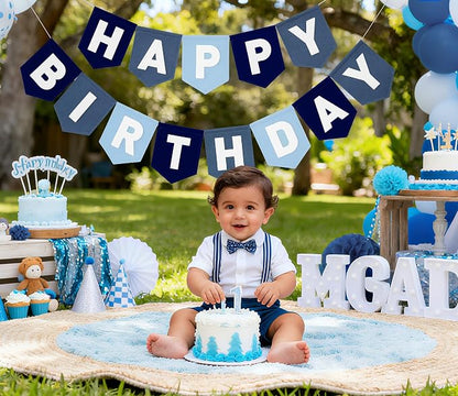 Felt Navy Blue Happy Birthday Banner Birthday Decorations - Image 2