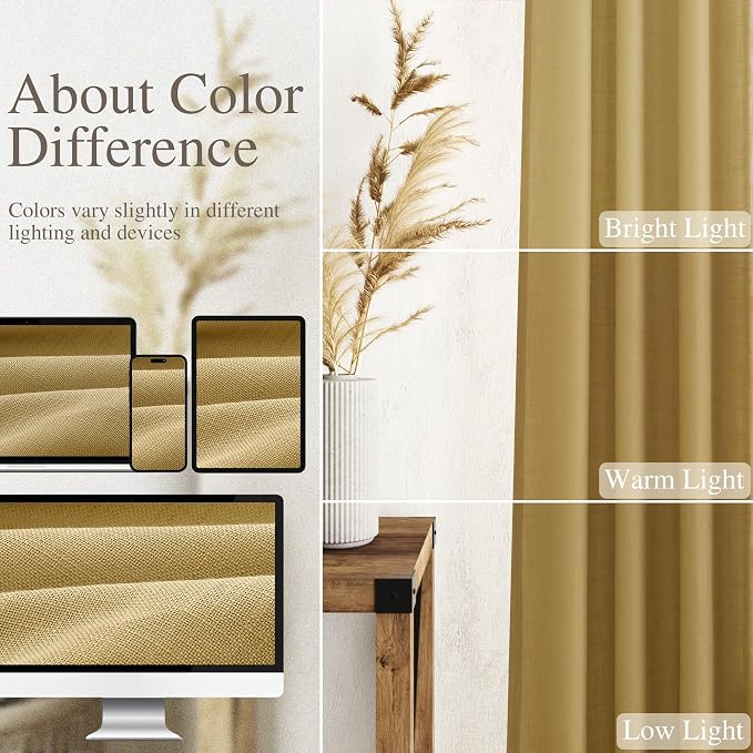 Gold Linen Curtains 90 Inch Long 2 Panels Set - Image 3