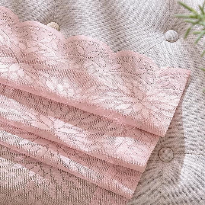 MIULEE Vintage Floral Scalloped Lace Curtains, Light Pink 52" W x 36" L | 2 - Image 5