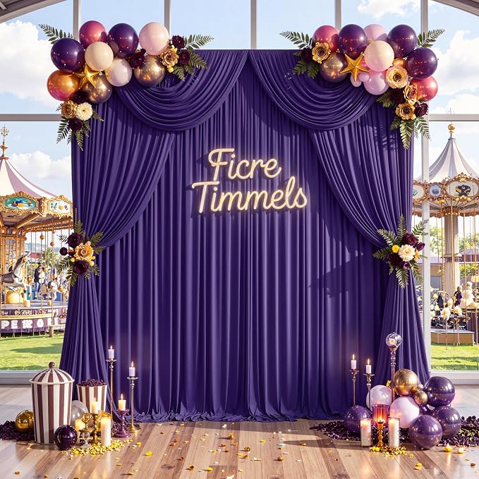 20 ft x 10 ft Wrinkle Free Purple Backdrop Curtain - Image 5