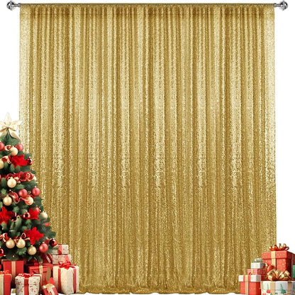 10×10FT Gold Sequin Backdrop Curtain, Photography Backdrop Glitter Curtains by Pufogu