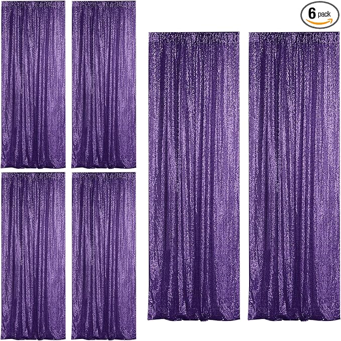 Sugargirl Purple Sequin Backdrop Curtain 6 Panels 2FTx8FT Glitter Purple by Sugargirl