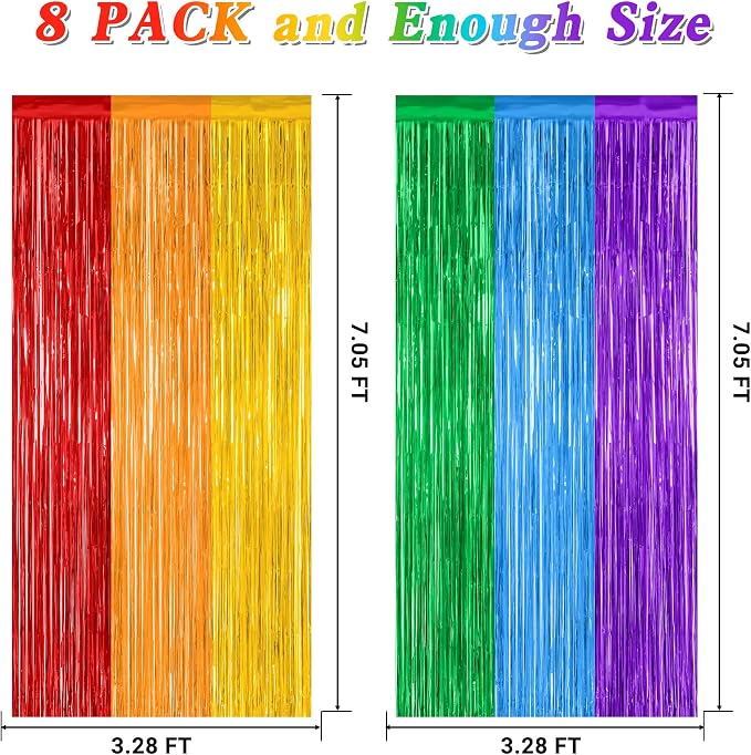 ZATAYE 8 Pack Rainbow Kindergarten Foil Curtain Streamer Decorations | Rainbow - Image 2