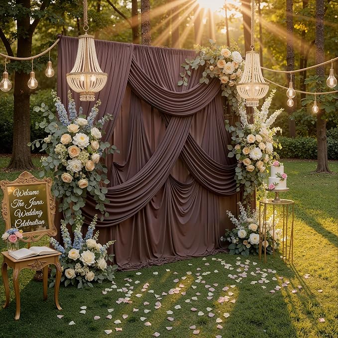 40ft x 10ft Wrinkle Free Brown Backdrop Curtains - Image 8