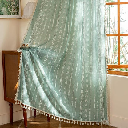 Boho Sage Green Curtains 63 inch Long - Image 2