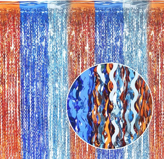 3 Pack Wavy Blue Dog Tinsel Backdrop Party Decorations by CYLMFC