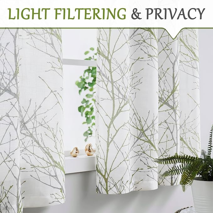 FMFUNCTEX Linen Green Gray Semi Sheer Patio Curtains 96 Inch Long 1 Panel | - Image 3