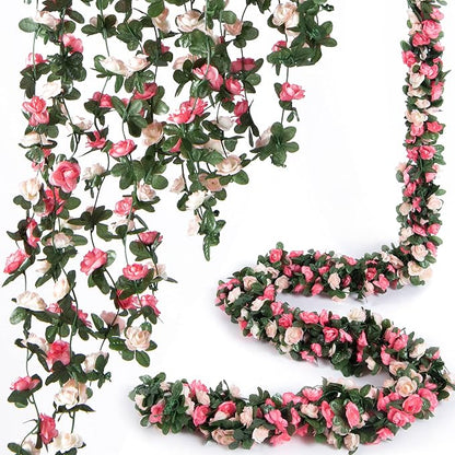 Artificial Flower Garland 8pcs 8.2ft Floral Rose Vine Decor, Hanging Faux Roses by PONKING