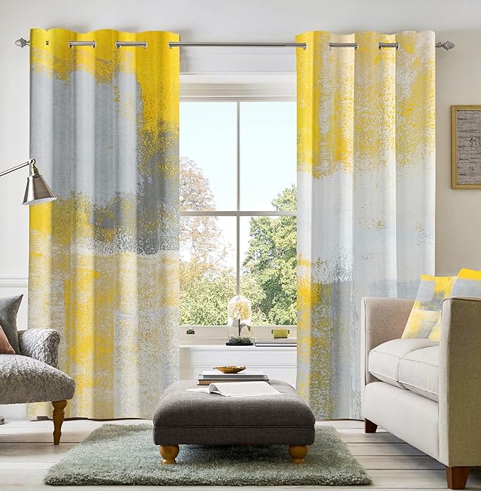 Yellow Window Curtain Yellow Grey Abstract Thermal Insulating Drapes Rust Art by Asuexpect
