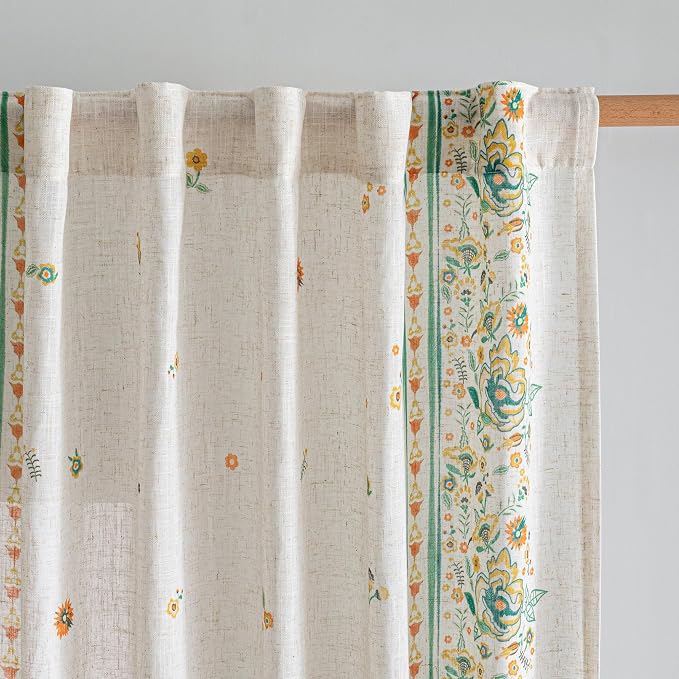 MYSKY HOME Boho Floral Curtains 63 inch Linen Blend - Image 7