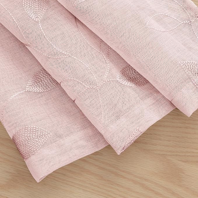 HOMEIDEAS Blush Pink Sheer Kitchen Curtains 52 x 45 Inch Length 2 Panels - Image 3