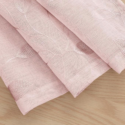 HOMEIDEAS Blush Pink Sheer Kitchen Curtains 52 x 45 Inch Length 2 Panels - Image 3