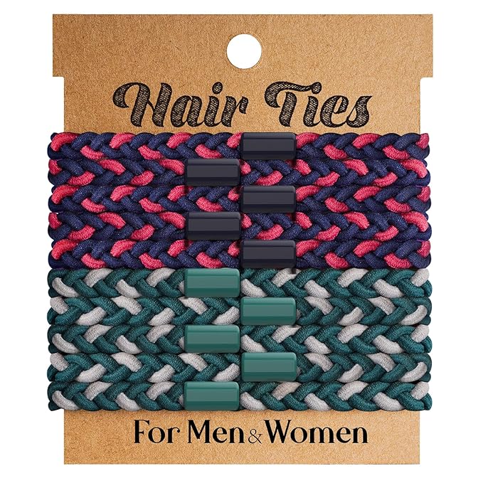 EasYoung 10pcs Braided Men's Hair Ties, Elastic Hair Coils for Buns, Curly Thick Hair