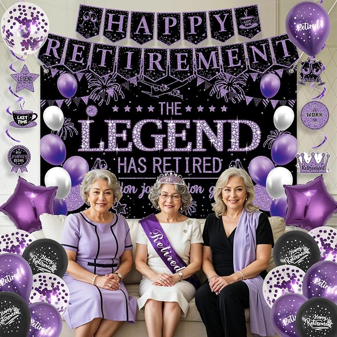 Roetyce Purple Retirement Party Decorations Women, Happy Retirement Banner | - Image 6