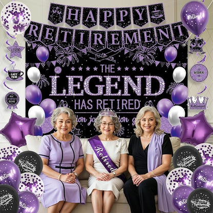 Roetyce Purple Retirement Party Decorations Women, Happy Retirement Banner | - Image 6